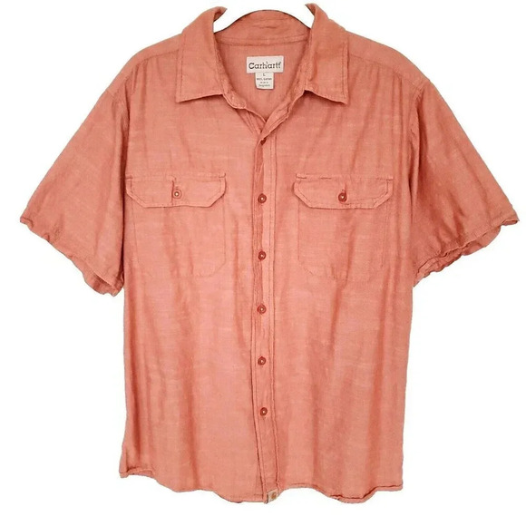 Carhartt Other - Carhartt Men's Shirt Large Solid Burnt Orange Button Down Pockets Short Sleeve